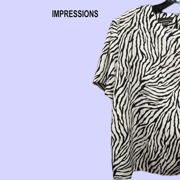 IMPRESSIONS NEW Light Academia Zebra Short Sleeve Career Blouse XL - Picture 3 of 11